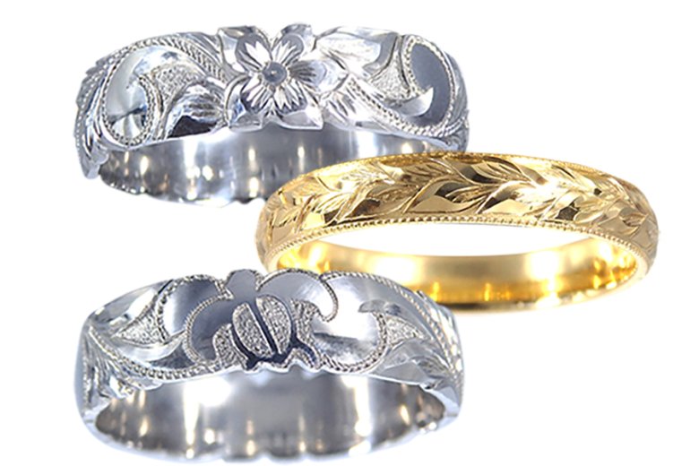 ハワイアン　南国彫りの結婚指輪
