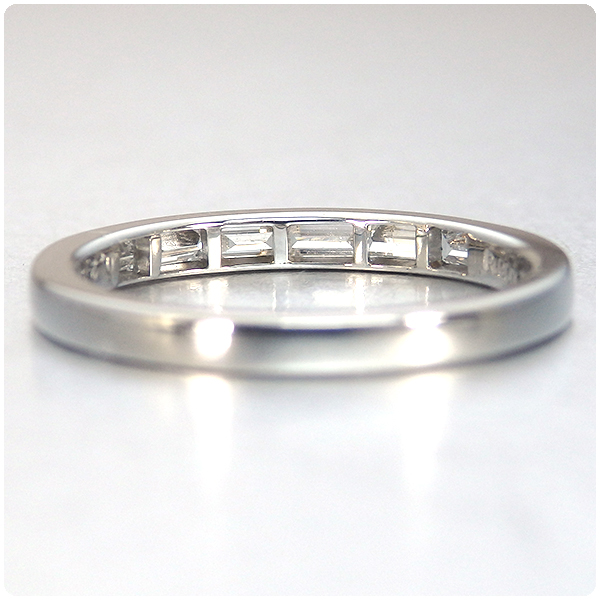 プラチナ900 平らな指輪 ハーフ エタニティ 指輪 5石 3石 天然ダイヤモンド 幅約1.7mmリング 細め