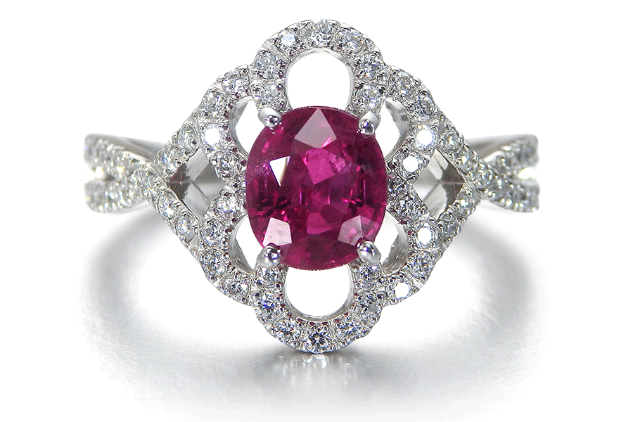 宝石ルース 高品質 タイ産 チャンタブリ 天然ルビー コランダムCorundum ルビー 1.072ct 指輪 プラチナ リング 中央宝石研究所鑑別書付き 1ct